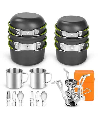 Piscifun 16 Piece Camping Cookware Mess Kit Lightweight Portable Outdoor Hiking Picnic Stove Set