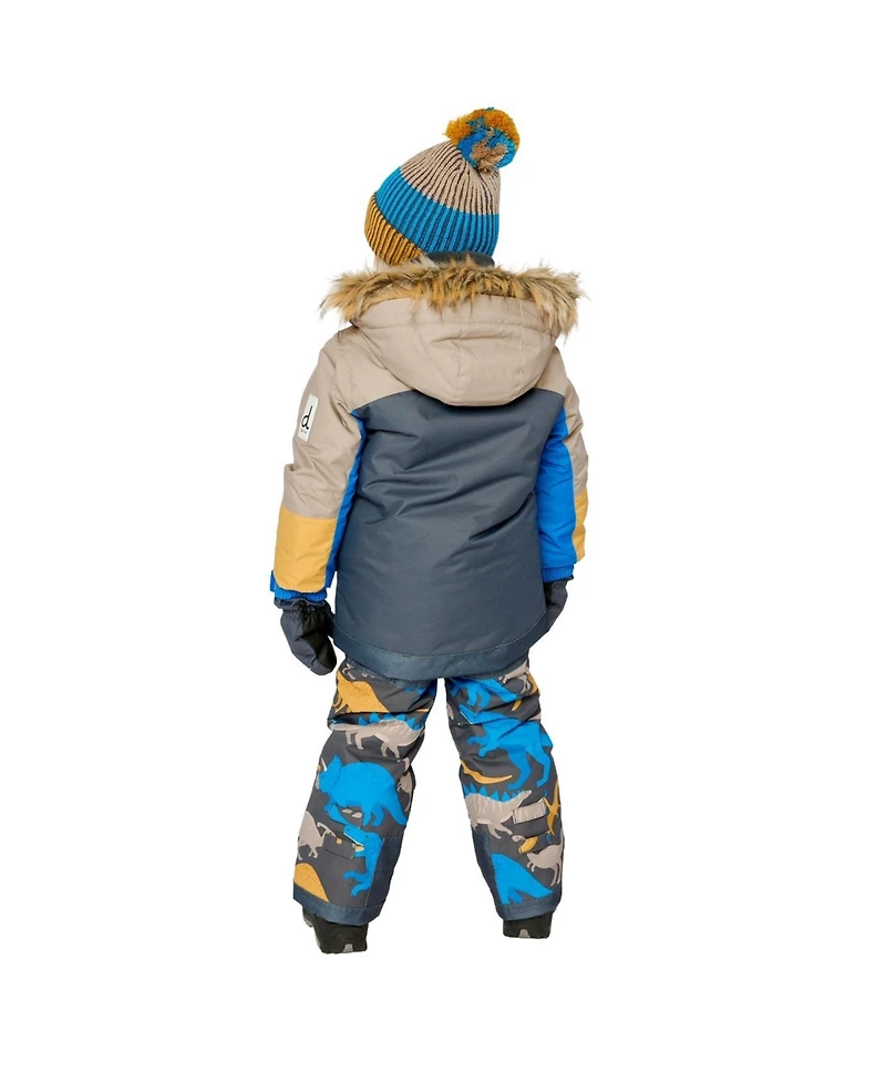 Deux par Deux Big Boys 6-16 Two Piece Play Snowsuit Colorblock with Dinosaur Print Pants