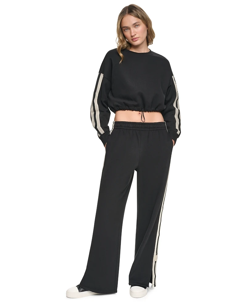 Dkny Sport Women's Textured Tape Bungee Waist Cropped Crewneck Sweatshirt