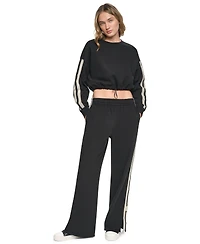 Dkny Sport Women's Textured Tape Bungee Waist Cropped Crewneck Sweatshirt