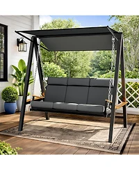 Pamapic 3 Person Porch Swing with Thick Cushions, Adaptive Pillow and Adjustable Canopy