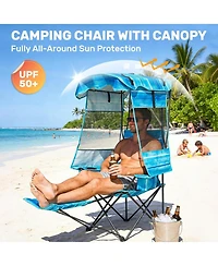 Mooncool Folding Beach Chair Camping with Canopy Shade and Foot Rest Cooler Bag Cup Holder Outdoor