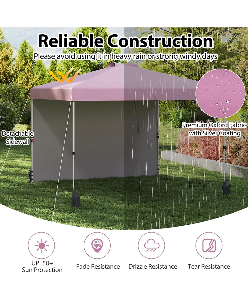 Sugift 10x 10 feet Pop Up Canopy Tent with One Sidewall and Wheeled Bag