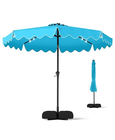 Sugift 10 Feet Solar Led Patio Umbrella with 32 Lights and Weighted Sandbag Base