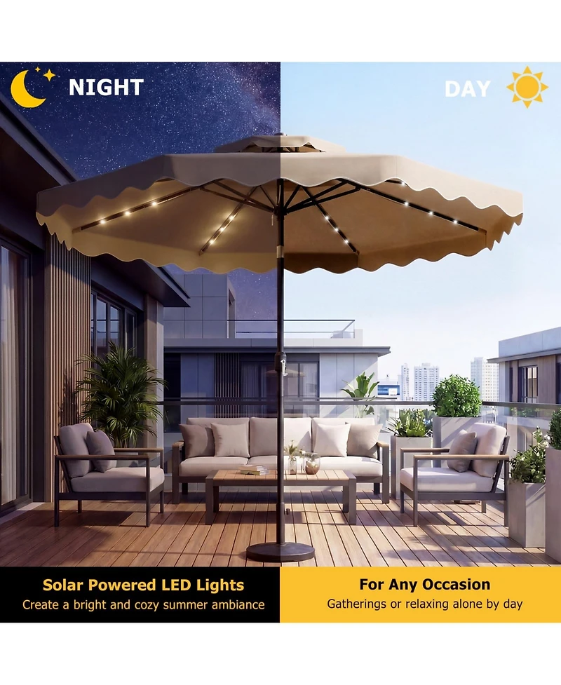 Sugift 10 Feet Solar Led Patio Umbrella for Deck and Pool with 24 Lights and Push Tilt
