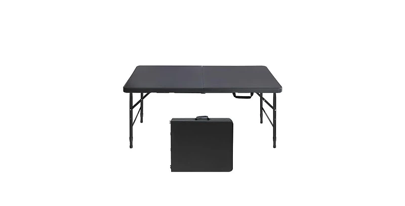 homfan 4FT Folding Table – Adjustable Height, Waterproof, Easy Clean, Portable Plastic with Handle, Fold-in-Half Design, Steel Frame, 300LBS Capacity