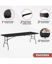 Aofar 8 Feet Folding Table Portable Plastic Steel Frame Lock Handle Events Camping Indoor Outdoor