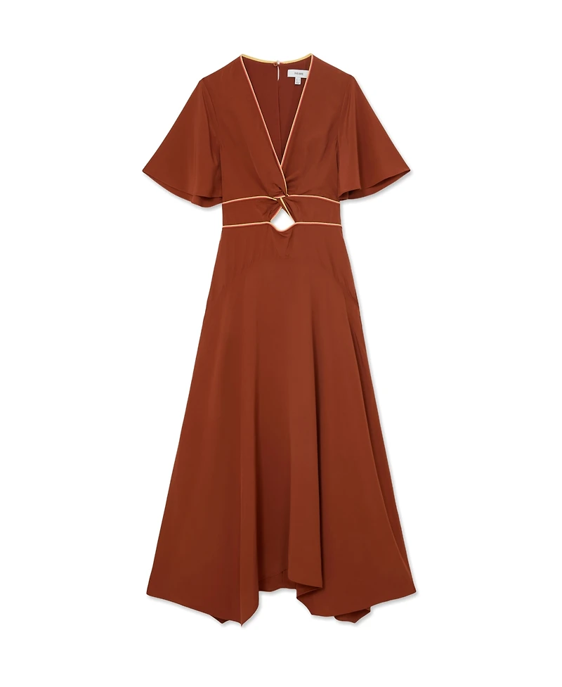 Reiss Women's Rosanna Piped-Trim Cut-Out V-Neck Midi Dress