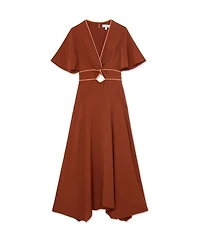 Reiss Women's Rosanna Piped-Trim Cut-Out V-Neck Midi Dress