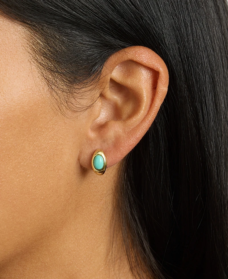 Macy's Gold-Plated 13mm Howlite Turquoise, Simulated Moonstone Huggie Hoop Earrings