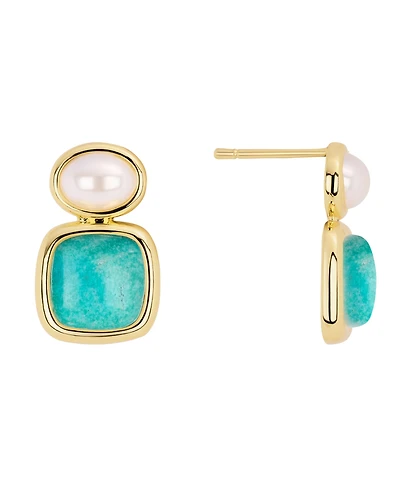 Macy's Gold-Plated Lapis Imitation Pearl Stud Drop Earrings