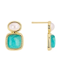 Macy's Gold-Plated Lapis Imitation Pearl Stud Drop Earrings