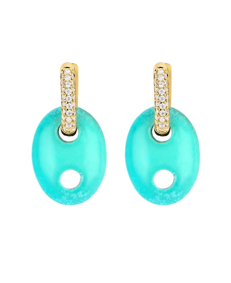 Macy's Gold-Plated Howlite Turquoise Lapis Mariner Cubic Zirconia Huggie Hoop Earrings
