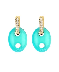 Macy's Gold-Plated Howlite Turquoise Lapis Mariner Cubic Zirconia Huggie Hoop Earrings