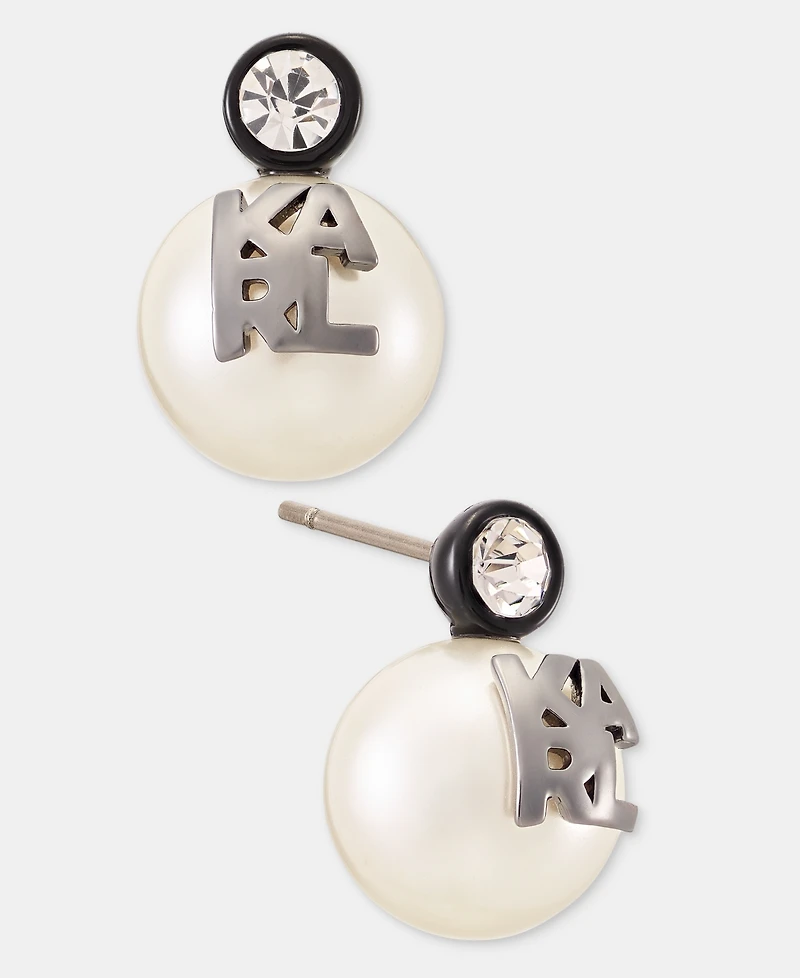 Karl Lagerfeld Paris Pave & Imitation Pearl Logo Stud Earrings