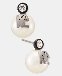Karl Lagerfeld Paris Pave & Imitation Pearl Logo Stud Earrings