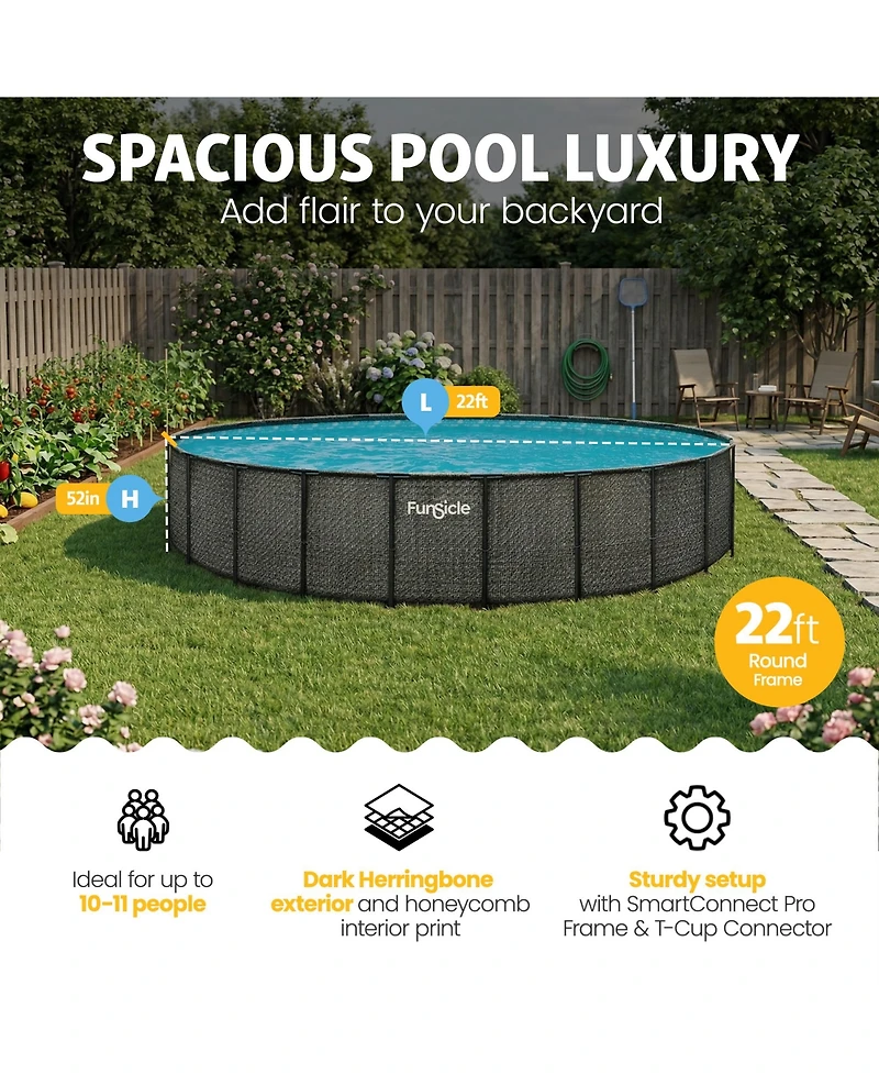 Funsicle 22' x 52" Oasis Designer Round Above Ground Pool, Dark Herringbone