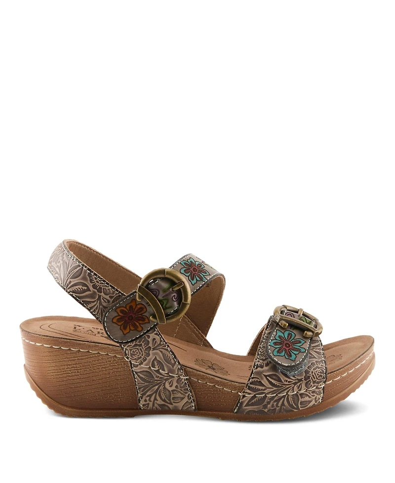 L'Artiste Women's Spring Step Gottaget Wedge Sandal with Hand-Painted Vamp