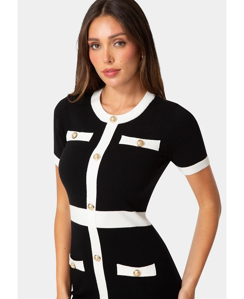 Bebe Women's Short-Sleeve Colorblock Sweater Dress