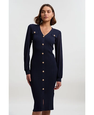 Karen Millen Women's V-Neck Long-Sleeve Rib-Knit Dress