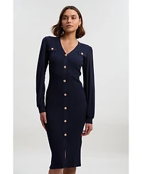 Karen Millen Women's V-Neck Long-Sleeve Rib-Knit Dress