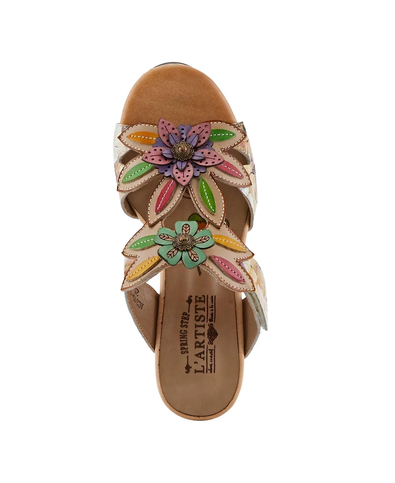 L'Artiste Women's Balloffire Platform Slide with Floral Leather