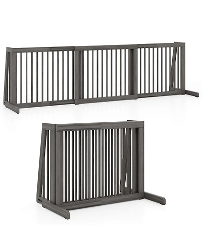 Ruie Folding Free Standing 3 Panel Adjustable Wood Dog Fence Gate