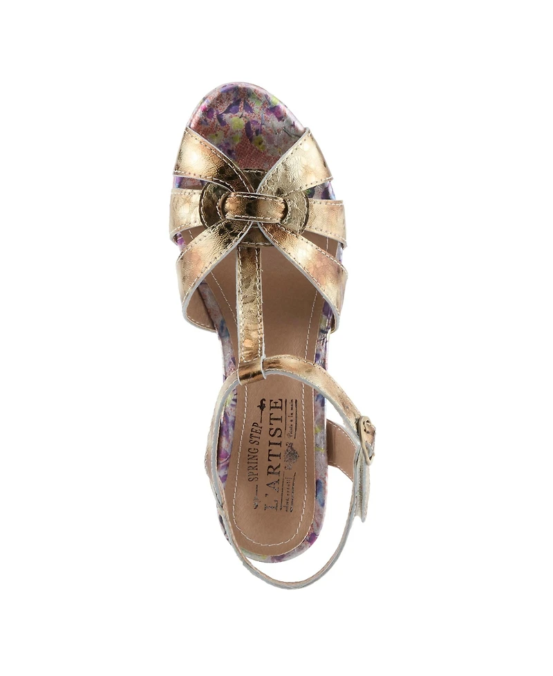 L'Artiste Women's Spring Step Twinkletoz Ankle Strap with Floral Embroidery