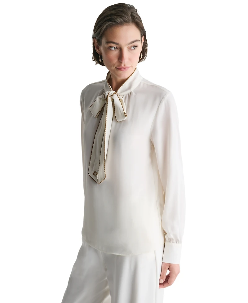 Bcbg Women's Tie Neck Long-Sleeve Blouse