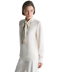 Bcbg Women's Tie Neck Long-Sleeve Blouse