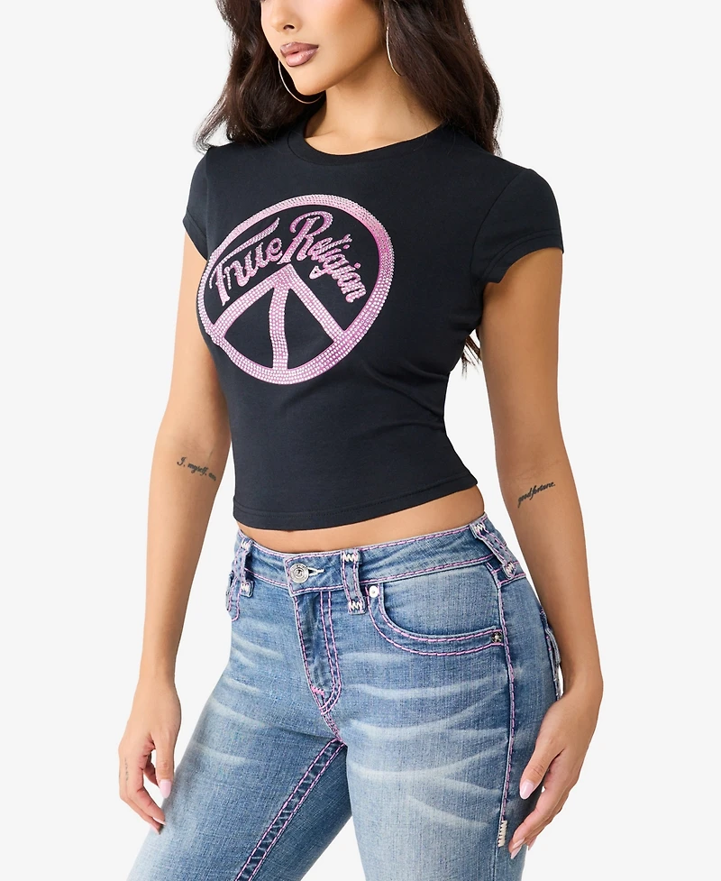 True Religion Women's Crystal Peace Sign Baby T-Shirt