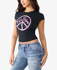True Religion Women's Crystal Peace Sign Baby T-Shirt