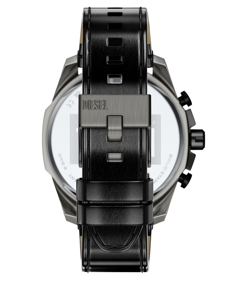 Diesel Men's Mega Chief Slim Quartz Chronograph Black Leather Watch 48mm