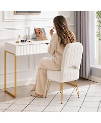 homfan Vanity Stool with Backrest – Modern Rabbit Fur Ottoman with Hidden Storage, Large Square Bench, 280 lbs Capacity, Folding Backrest
