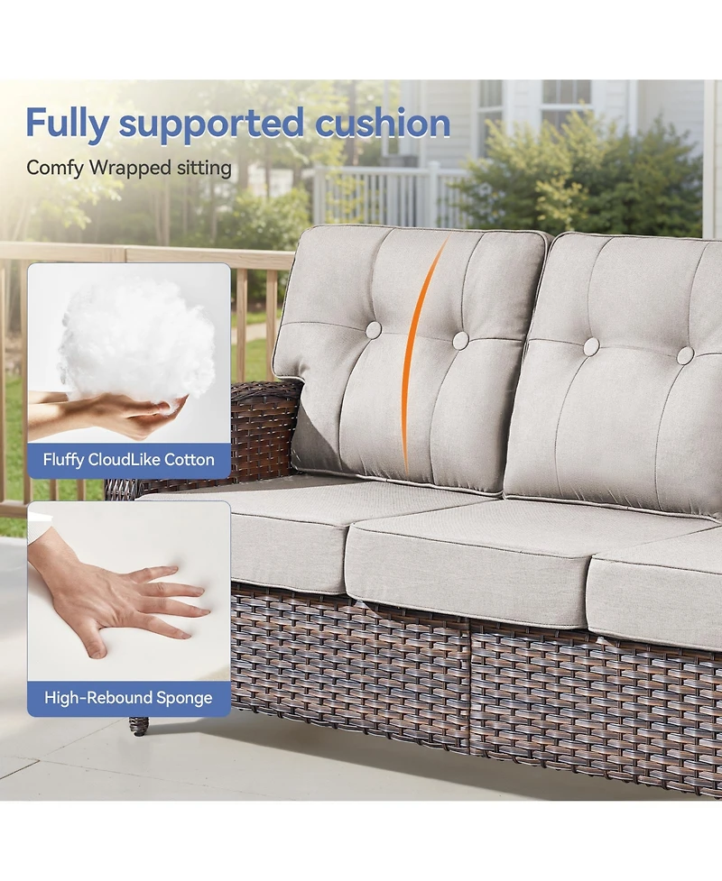 Pocassy Outdoor Wicker Rattan Patio Sofa With 5" Thick Cushions