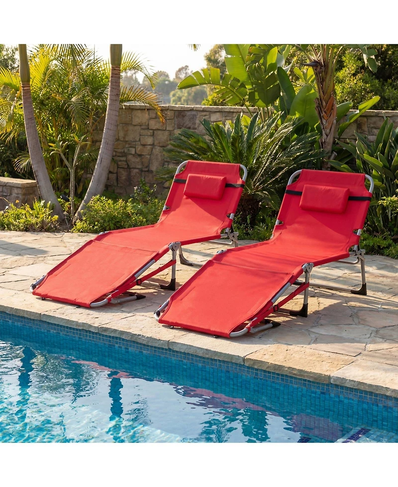 Sugift 4-Position Portable Tanning Lounger with Face Hole and U-Shaped Pillow