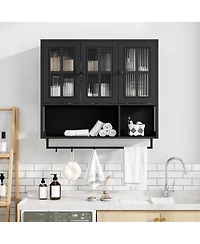 Phying 3-Door Wooden Wall Cabinet Multipurpose Medicine Cabinet Hidden Storage Space Wall Mounted Organizer for Bathroom Entryway Living Room