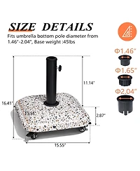 Pellebant Outdoor Patio Square Umbrella Base Stand Concrete-cobble Finish Swivel Wheels Adjustable Knob