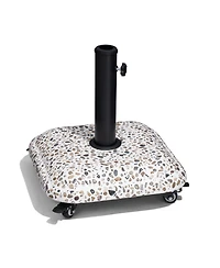 Pellebant Outdoor Patio Square Umbrella Base Stand Concrete-cobble Finish Swivel Wheels Adjustable Knob