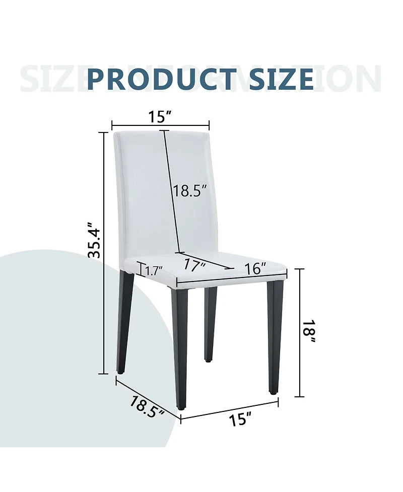 Streamdale Furniture Ergonomic White Pu Dining Chairs with Metal Legs