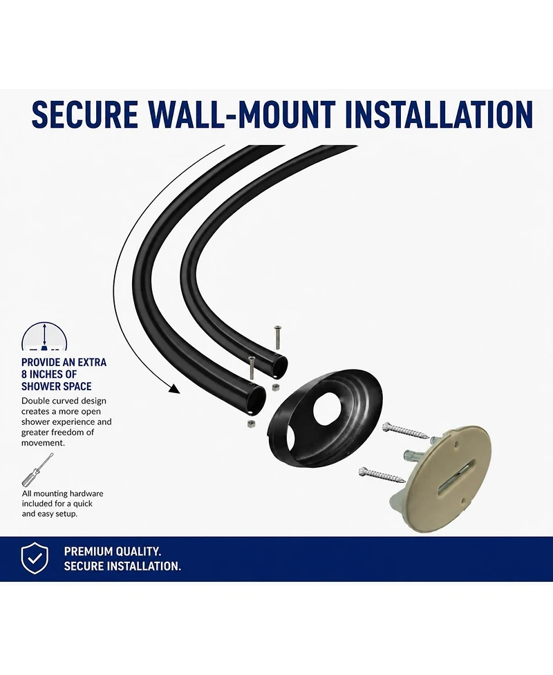 Utopia Alley 45-72" Aluminum Adjustable Wall Mounted Double Curved Shower Rod, Rust-Proof