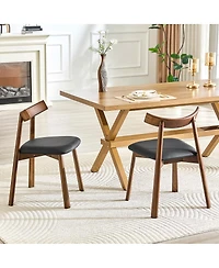 Streamdale Furniture 2 Walnut Solid Wood Dining Chairs with Pu Cushions and Curved Backrests