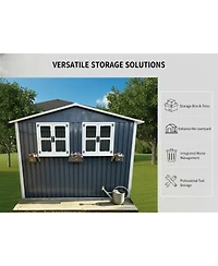 Streamdale Furniture 6x9 Ft Outdoor Metal Storage Shed with Window Flower Rack and Lockable Doors