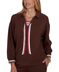 Ruby Rd. Petite Stripe Trim Drawstring Pullover Top