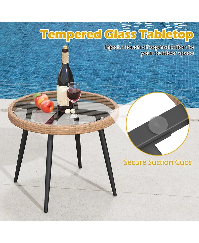 Slickblue 3 Piece Patio Bistro Set with Pe Rattan Chairs and Glass Coffee Table