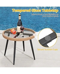 Slickblue 3 Piece Patio Bistro Set with Pe Rattan Chairs and Glass Coffee Table