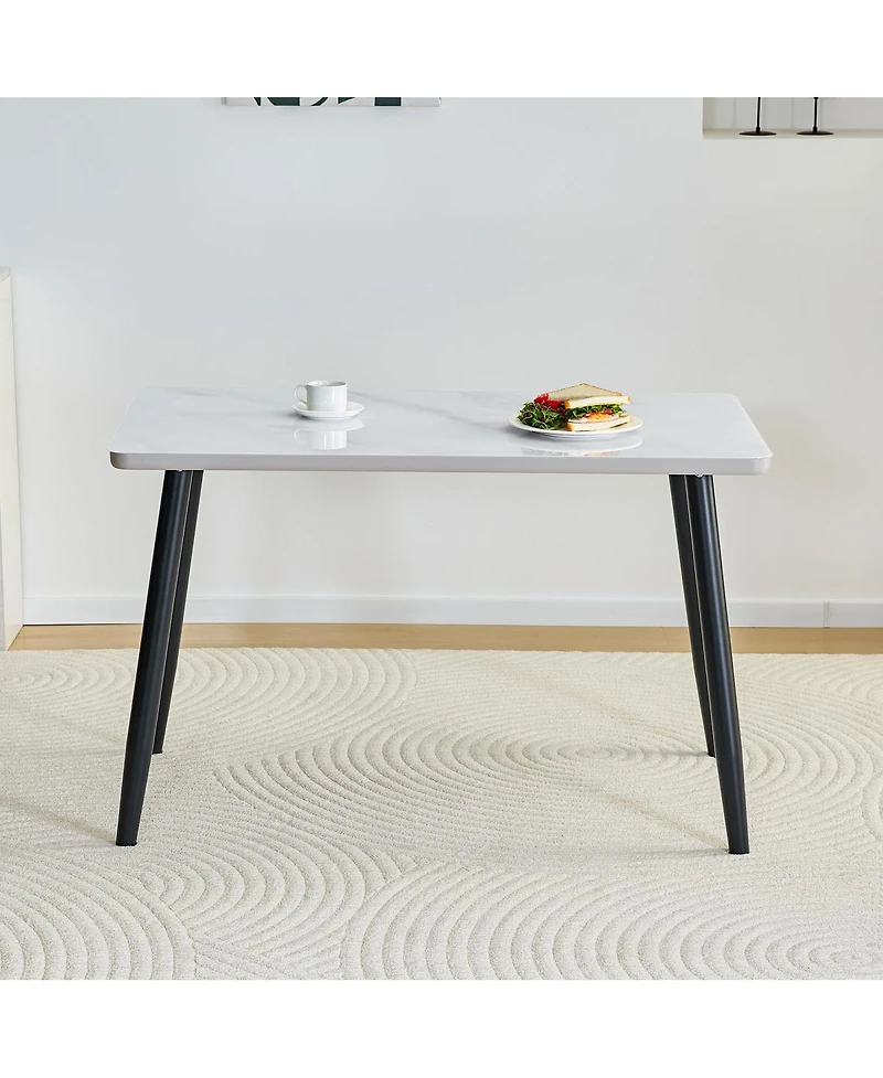Streamdale Modern Minimalist Rectangular Dining Table with Faux Marble Top and Metal Legs