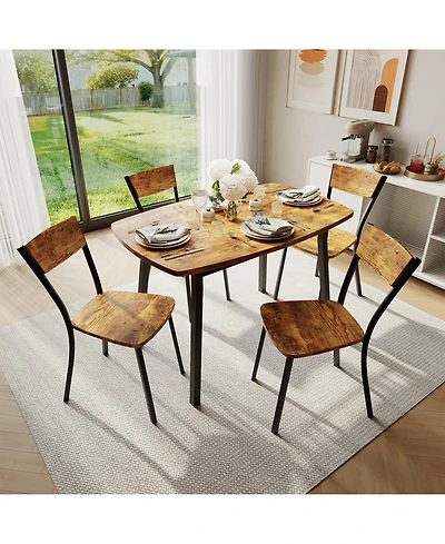 homfan 5 Piece Dining Table Set for 4, 43.3-Inch Kitchen and Chairs of 4 with Storage Rack, Mdf Square Room