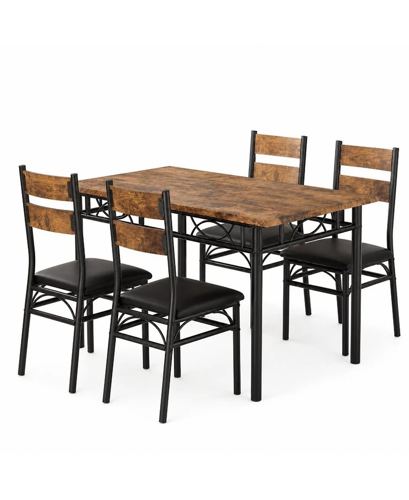 homfan 5-Piece Dining Table Set for 4, Industrial Rectangular Kitchen Table with 4 Upholstered Chairs, Metal Frame