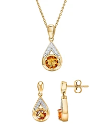 Macy's 2-Piece Citrine (7/8 ct. t.w.) Pendant Necklace & Matching Earrings Set in 14k Gold Over Sterling Silver